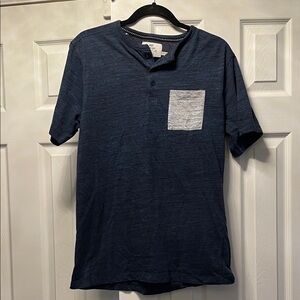 Men's Navy Blue Henley Shirt with Pocket